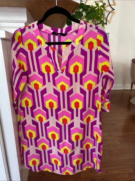 Peach Love California Dresses & Skirts - Vivid Pink Geo-Print Midi Dress with Neon Accents